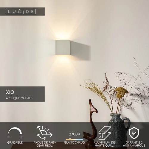 Lucide XIO - Applique murale - LED Dim. - G9 - 1x4W 2700K - Angle du faisceau réglable - Blanc - USP